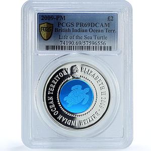 British Indian Ocean Territory 2 pounds Turtle KM-2 PR 69 PCGS silver coin 2009