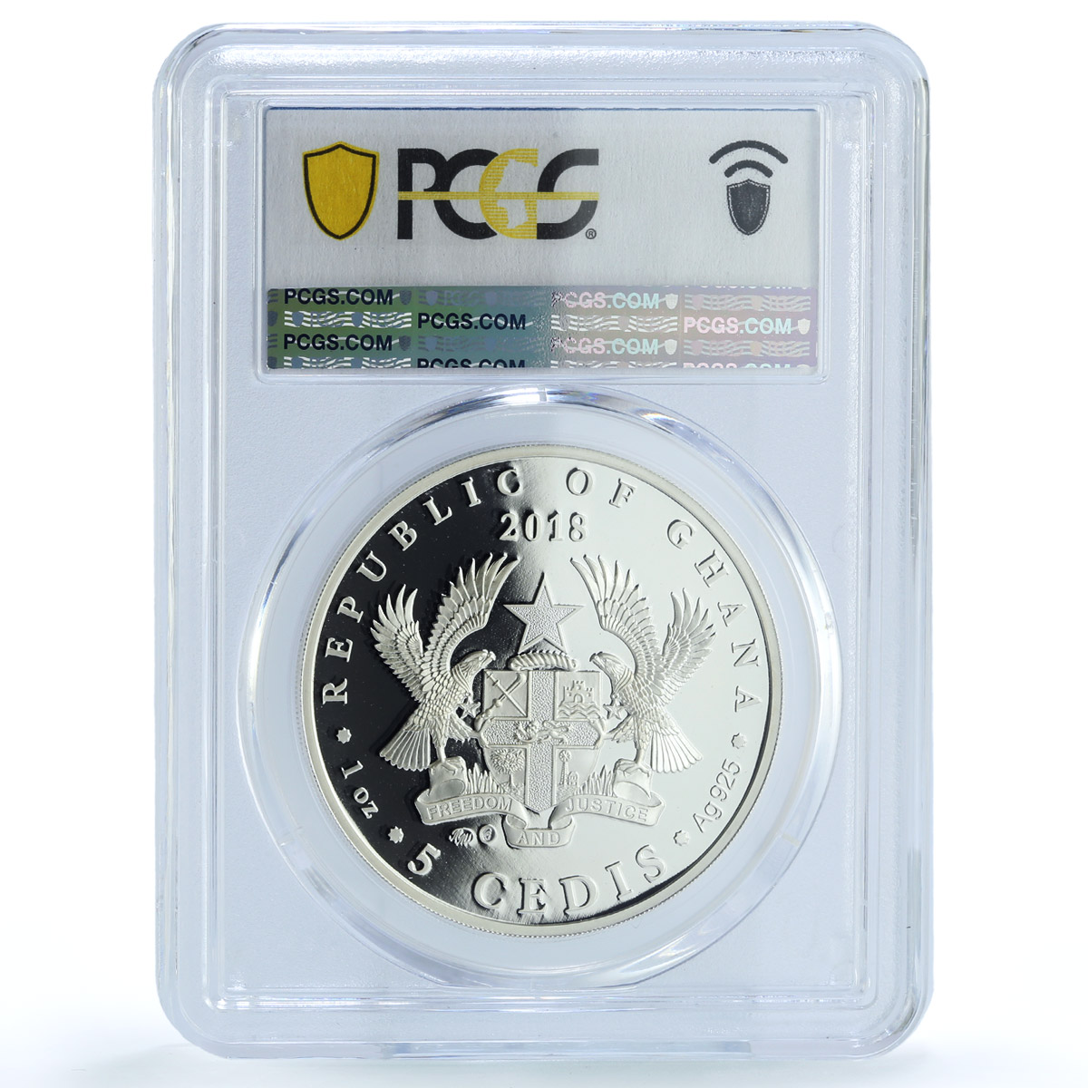 Ghana 5 cedis Happy Birthday Coloured Sun Moon Child PR 70 PCGS silver coin 2018