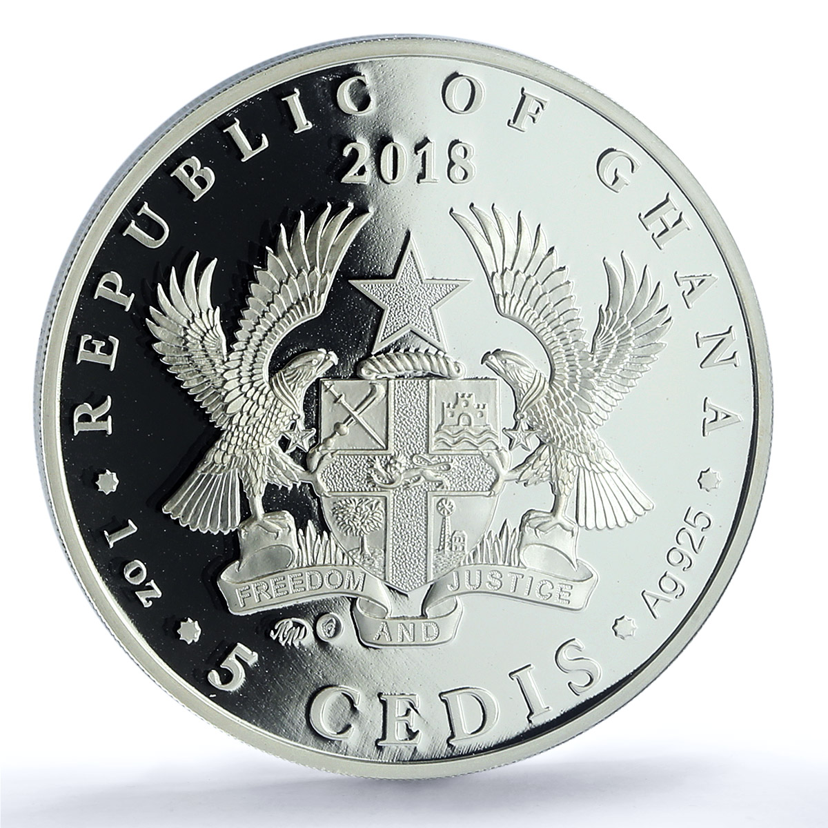 Ghana 5 cedis Happy Birthday Coloured Sun Moon Child PR 70 PCGS silver coin 2018