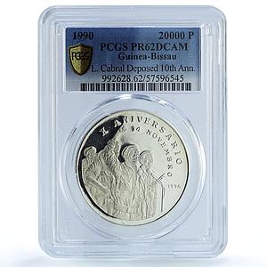 Guinea-Bissau 20000 pesos Cabral Deposed KM-26 PR 62 PCGS silver coin 1990