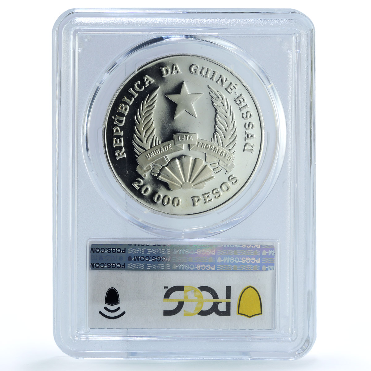Guinea-Bissau 20000 pesos Cabral Deposed KM-26 PR 62 PCGS silver coin 1990