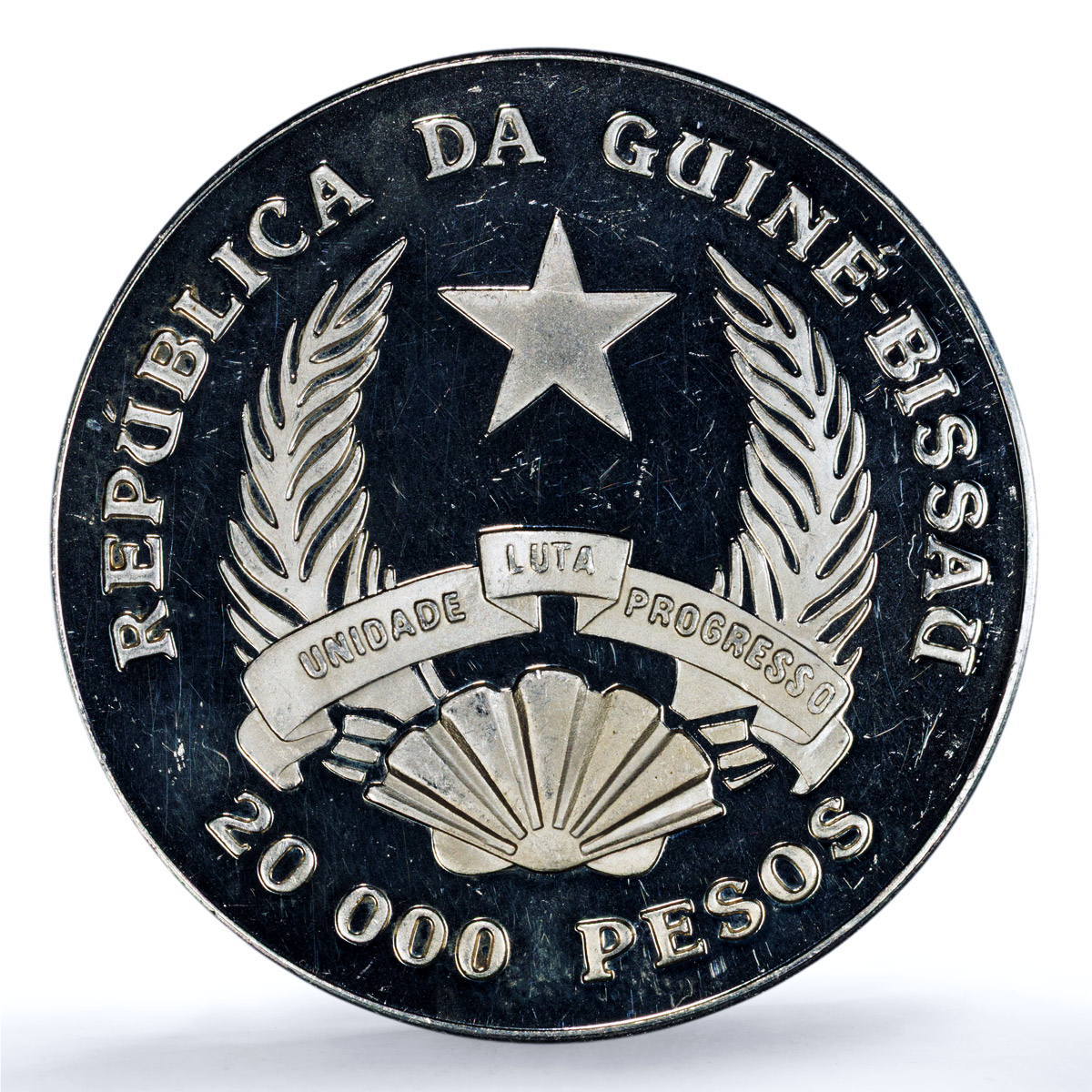 Guinea-Bissau 20000 pesos Cabral Deposed KM-26 PR 62 PCGS silver coin 1990