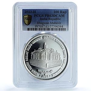 India 100 rupees Bhagwan Mahaveer Nirvan Mahotsav PR 63 PCGS silver coin 2023