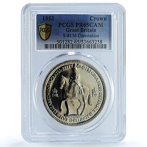 Great Britain 1 crown Elizabeth II KM-894 S- 4136 PR 65 PCGS CuNi coin 1953