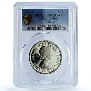 Great Britain 1/2 crown Elizabeth II KM-893 S- 4137 PR 65 PCGS CuNi coin 1953