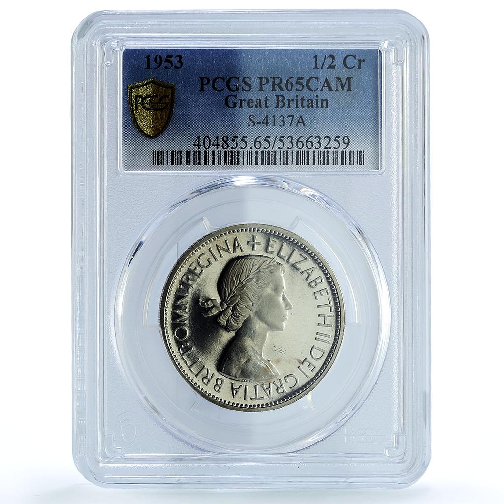 Great Britain 1/2 crown Elizabeth II KM-893 S- 4137 PR 65 PCGS CuNi coin 1953