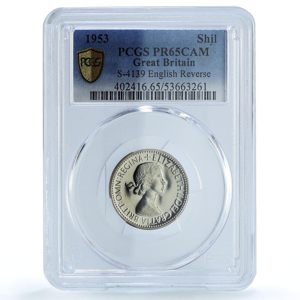 Britain 1 shilling Elizabeth II English Rev KM-890 S- 4139 PR 65 PCGS coin 1953 Britain 1 shilling Elizabeth II English Rev KM-890 S- 4139 PR 65 PCGS coin 1953