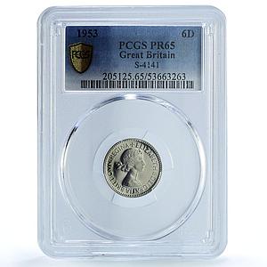 Great Britain 6 pence Elizabeth II KM-889 S- 4141 PR 65 PCGS CuNi coin 1953