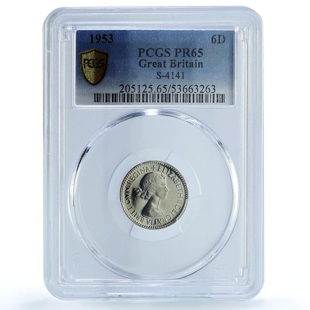 Great Britain 6 pence Elizabeth II KM-889 S- 4141 PR 65 PCGS CuNi coin 1953