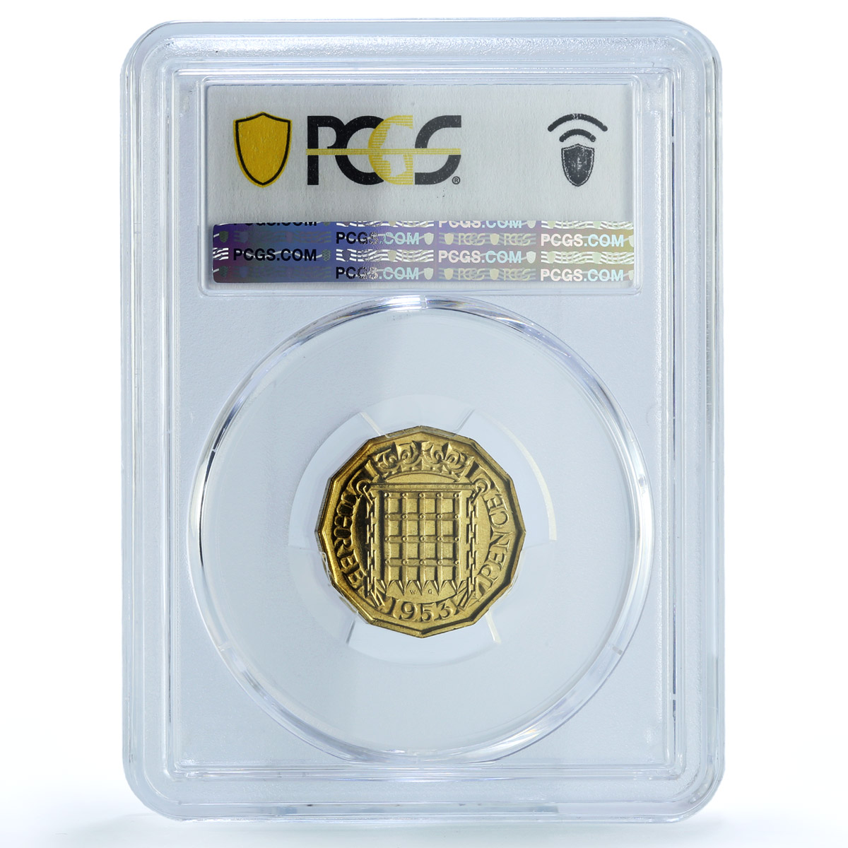 Great Britain 3 pence Elizabeth II KM-886 S- 4152 PR 66 PCGS brass coin 1953