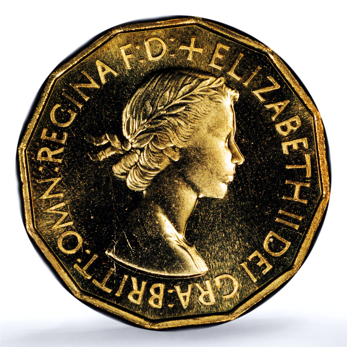Great Britain 3 pence Elizabeth II KM-886 S- 4152 PR 66 PCGS brass coin 1953