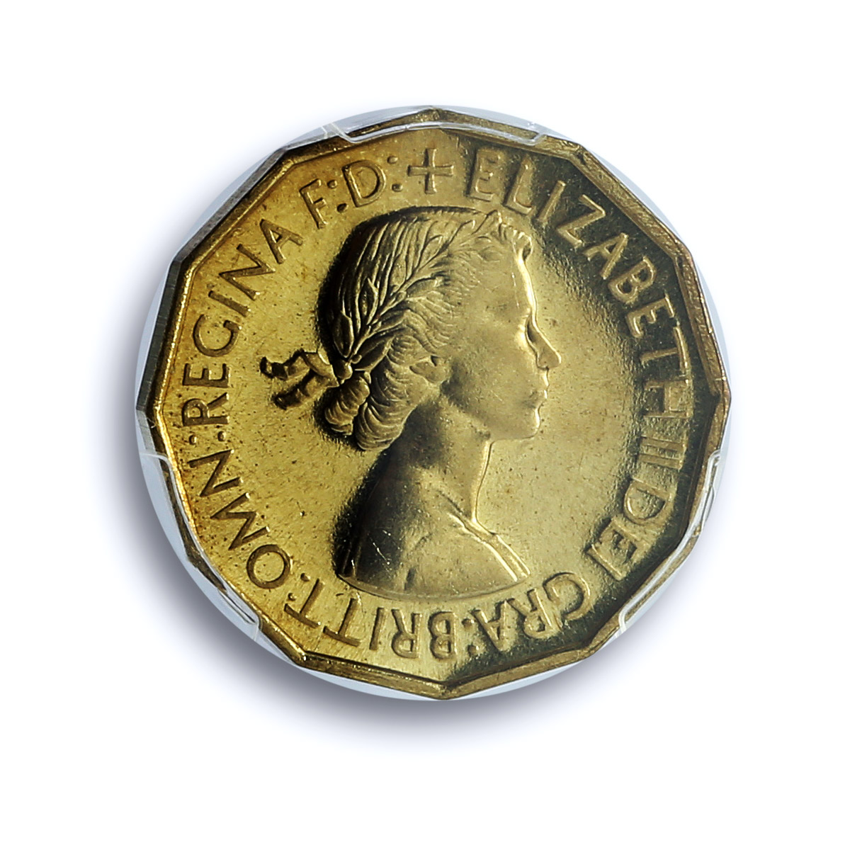 Great Britain 3 pence Elizabeth II KM-886 S- 4152 PR 66 PCGS brass coin 1953