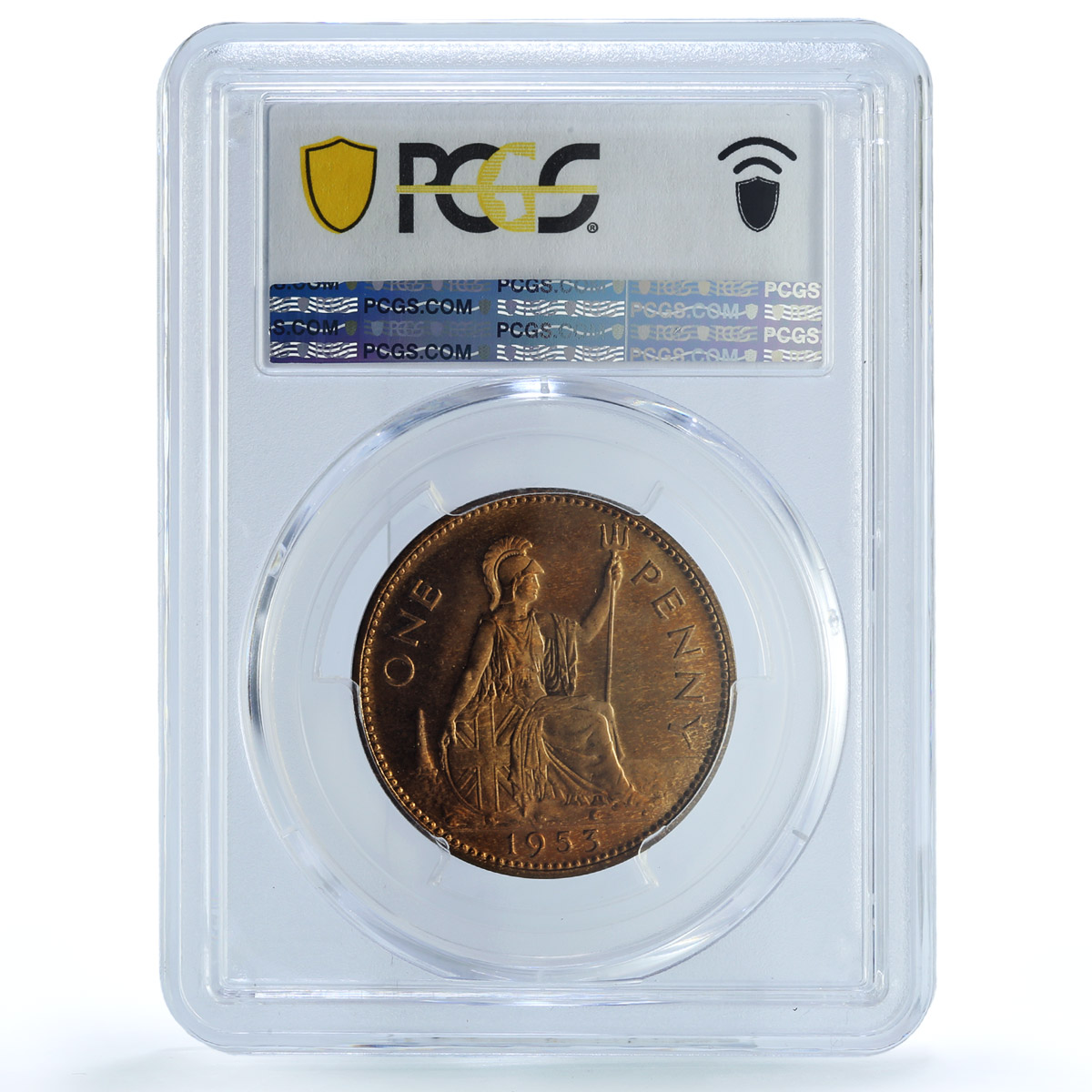 Great Britain 1 penny Elizabeth II KM-883 S- 4154 PR 65 PCGS bronze coin 1953