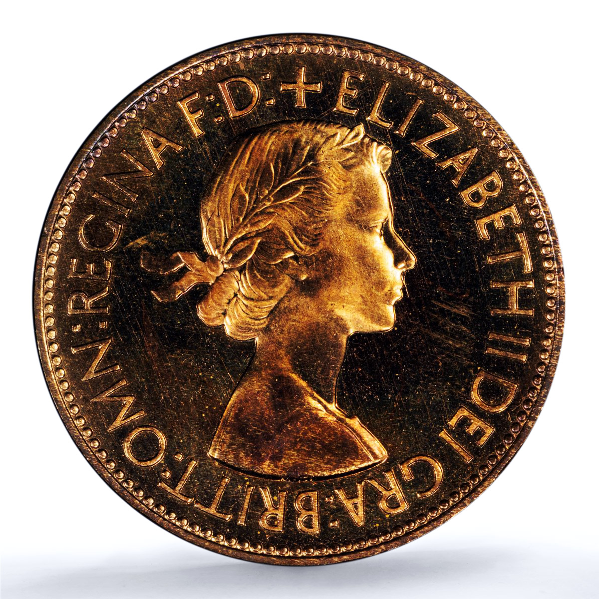 Great Britain 1 penny Elizabeth II KM-883 S- 4154 PR 65 PCGS bronze coin 1953