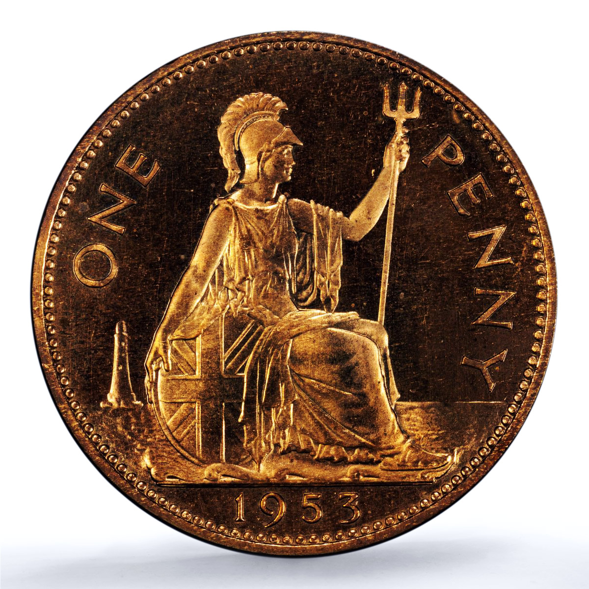 Great Britain 1 penny Elizabeth II KM-883 S- 4154 PR 65 PCGS bronze coin 1953