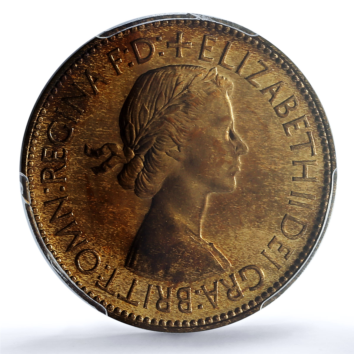Great Britain 1 penny Elizabeth II KM-883 S- 4154 PR 65 PCGS bronze coin 1953