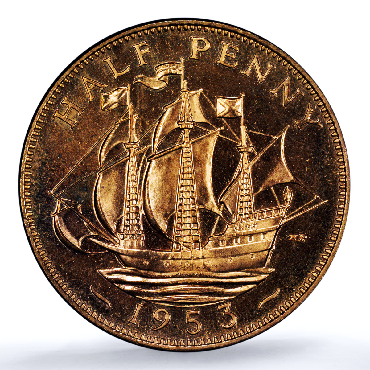 Great Britain 1/2 penny Elizabeth II KM-882 S-4155 PR 65 PCGS bronze coin 1953