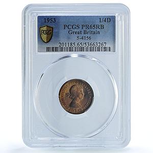 Great Britain 1 farthing Elizabeth II KM-881 S- 4156 PR 65 PCGS bronze coin 1953