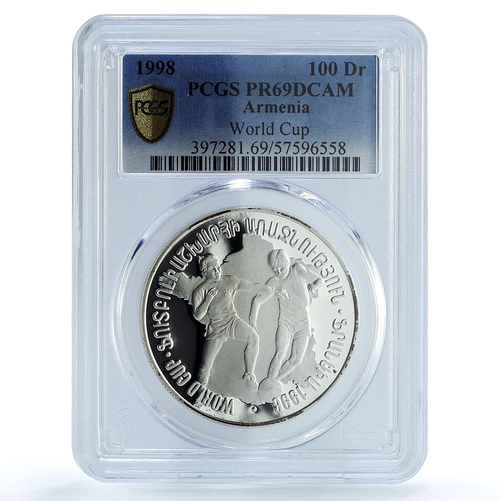Armenia 100 dram Football World Cup France KM-80 PR 69 PCGS silver coin 1998