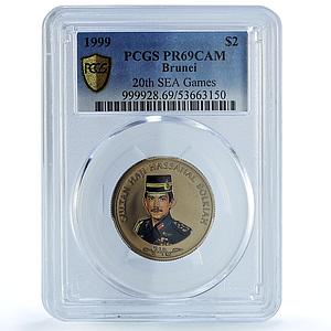 Brunei 2 dollars Sea Games Bolkiah Stadium KM-71 PR 69 PCGS CuNi coin 1999