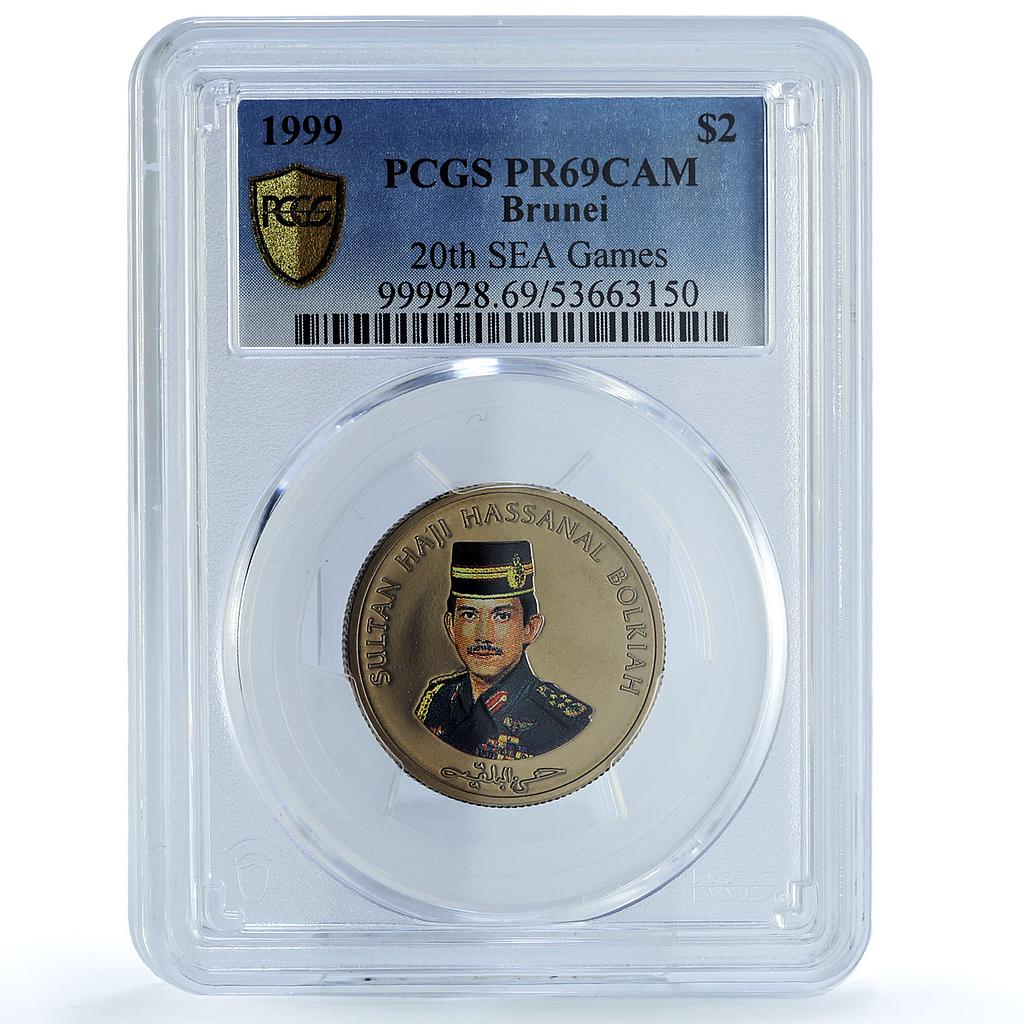 Brunei 2 dollars Sea Games Bolkiah Stadium KM-71 PR 69 PCGS CuNi coin 1999