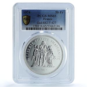 France 50 francs Hercules KM-941.1 Gad-882 F-427 MS 65 PCGS silver coin 1974