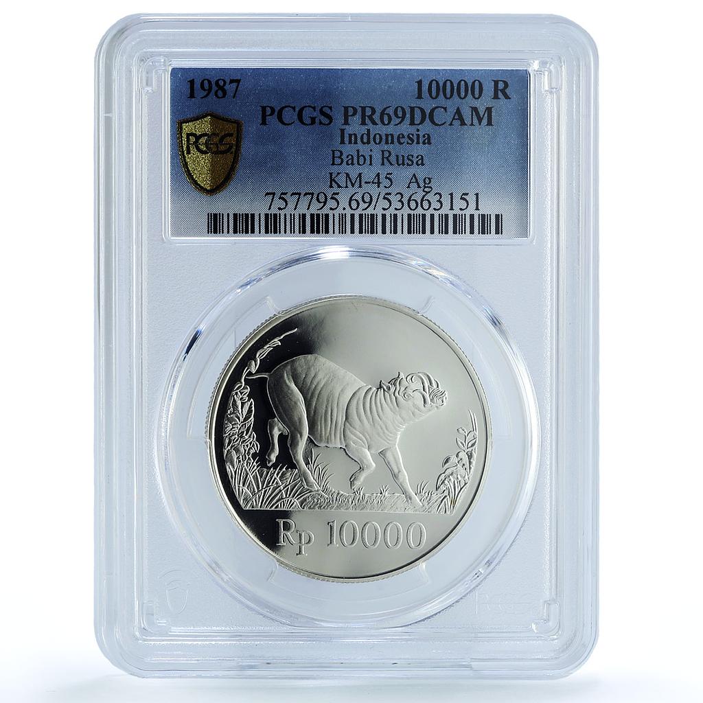 Indonesia 10000 rupiah Babi Rusa KM-45 Wildlife Pig PR 69 PCGS silver coin 1987 Indonesia 10000 rupiah Babi Rusa KM-45 Wildlife Pig PR 69 PCGS silver coin 1987