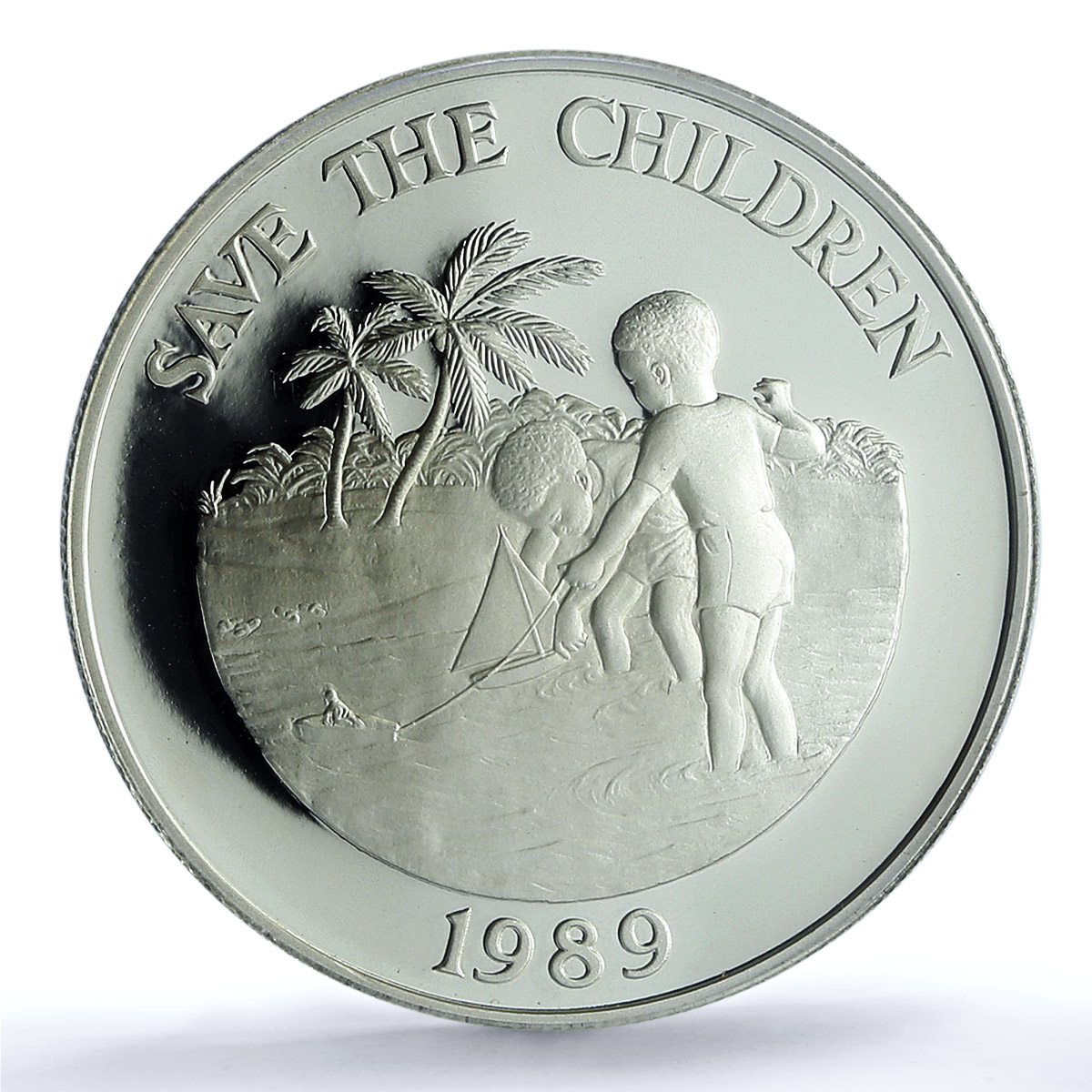 Cayman Islands 5 dollars Save Children KM-102 UNICEF PR 68 PCGS silver coin 1989