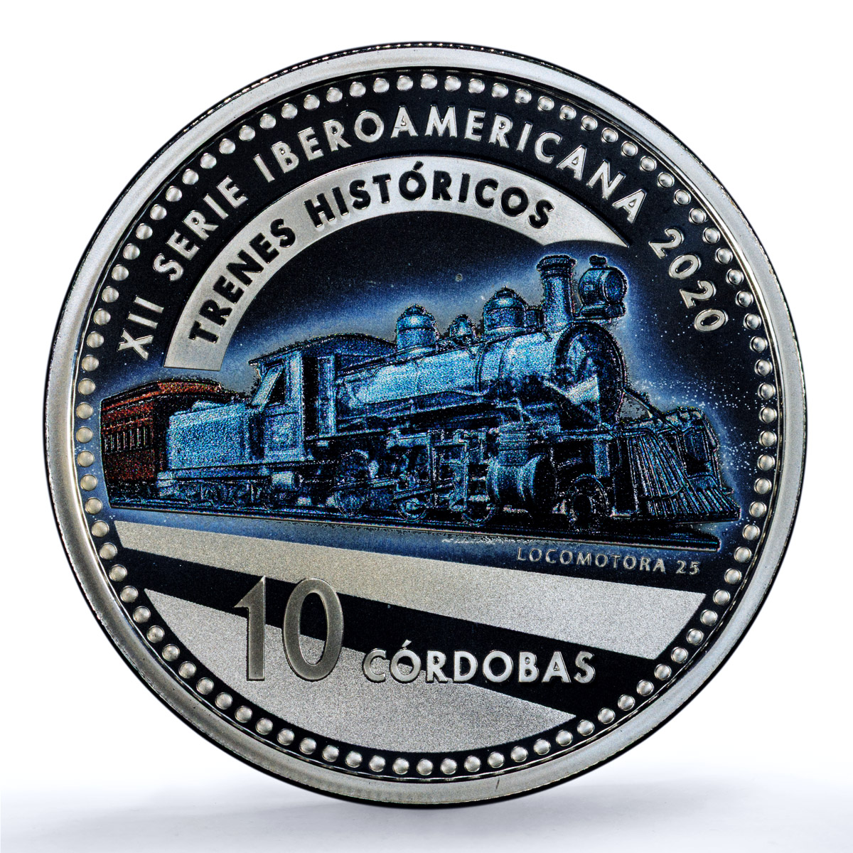 Nicaragua 10 cordobas Ibero-American Railways KM-133 Train PR 70 PCGS coin 2020