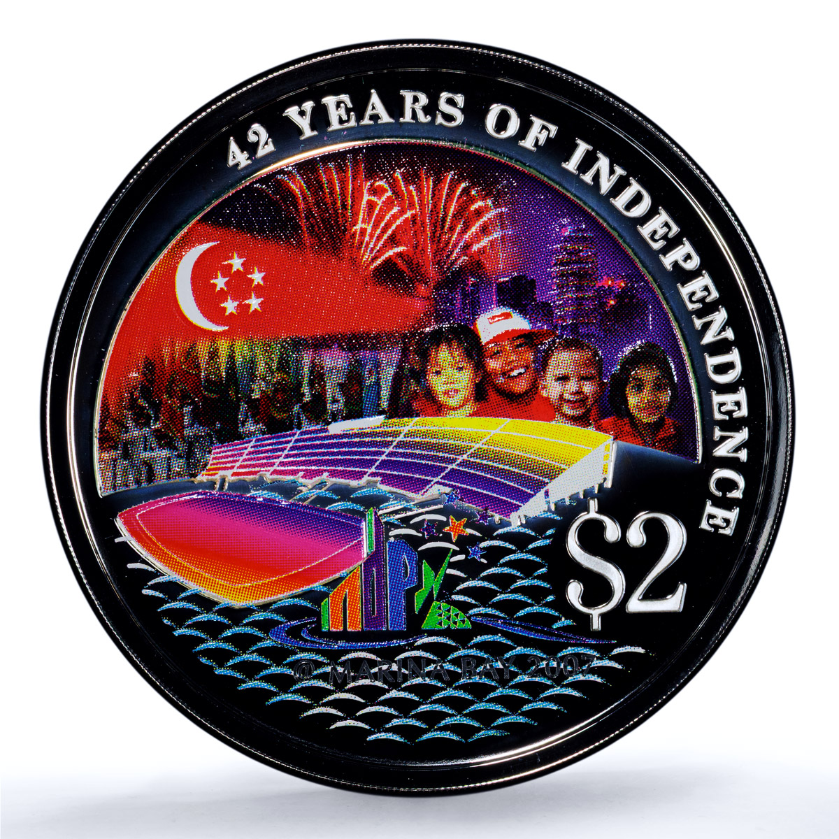 Singapore 2 dollars Independence KM-193a Anniversary Flag PR70 PCGS Ag coin 2007