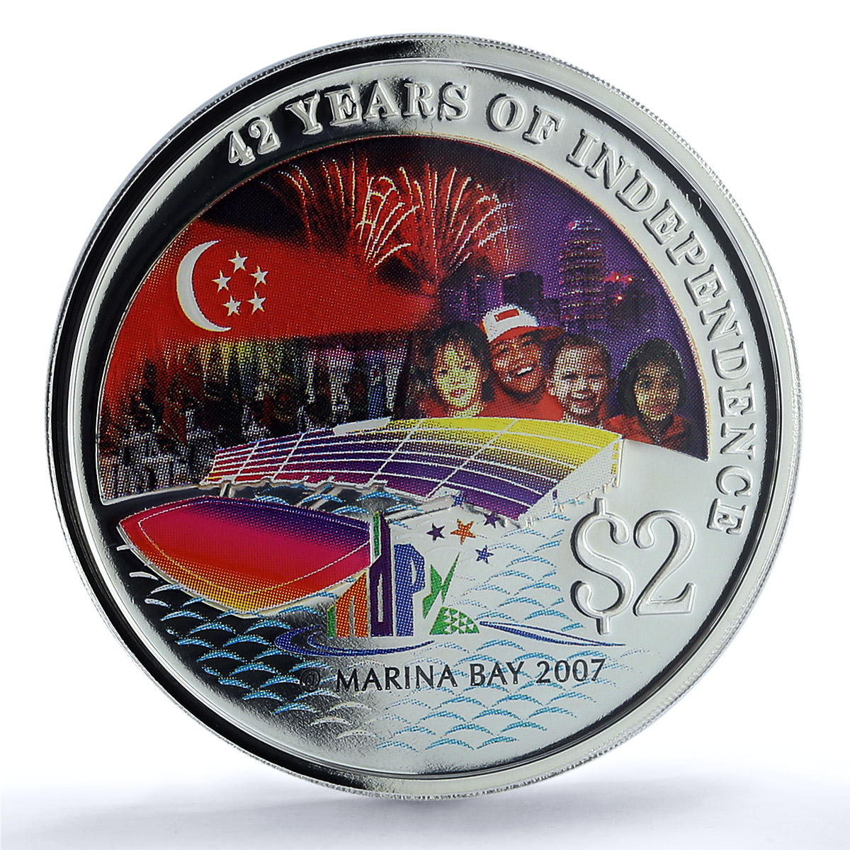 Singapore 2 dollars Independence KM-193a Anniversary Flag PR70 PCGS Ag coin 2007
