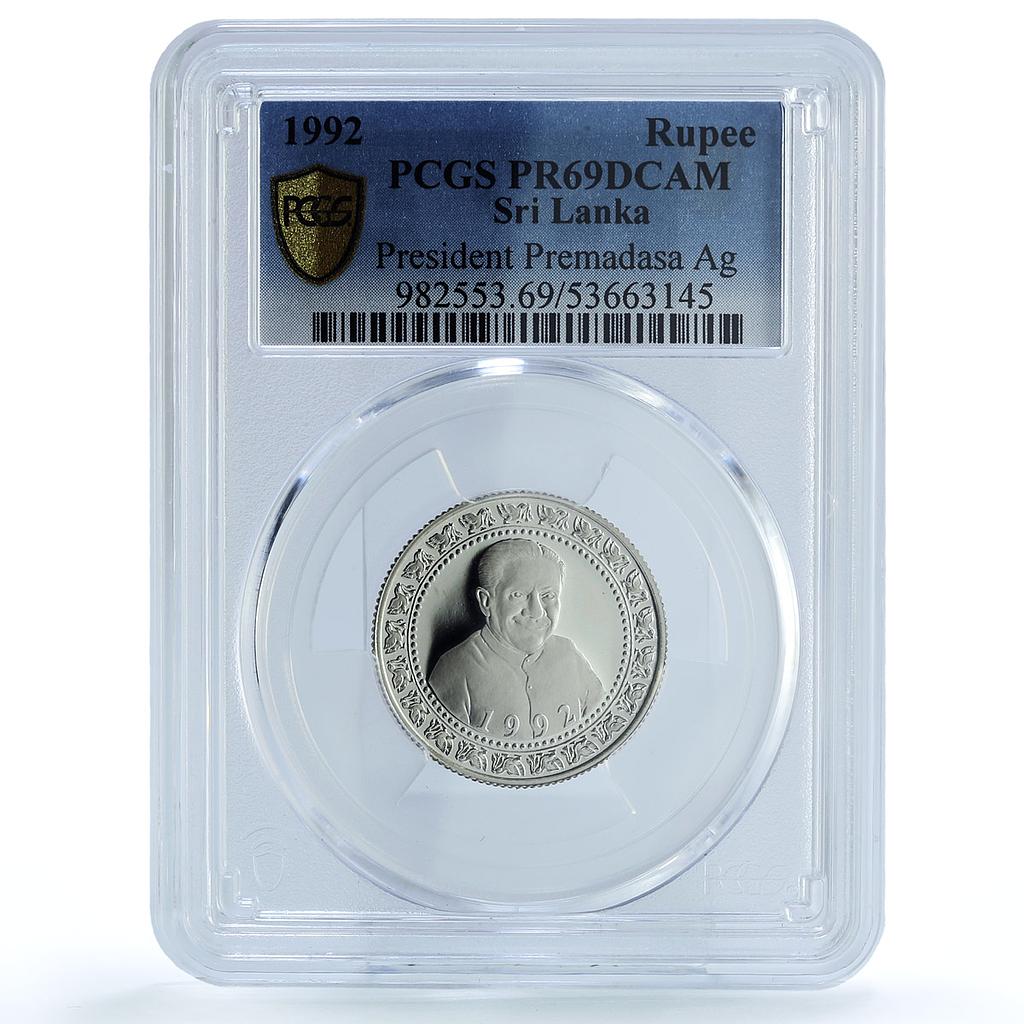Sri Lanka 1 rupee Premadasa KM-151a Politics PR 69 PCGS silver coin 1992