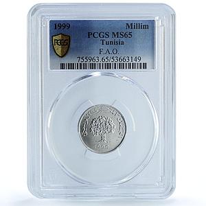 Tunisia 1 millim FAO KM-349 Food Day MS 65 PCGS aluminum coin 1999