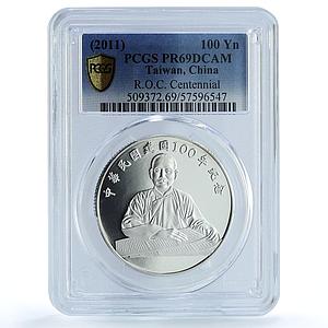 Taiwan 100 dollars Republic Sun Yat Sen Y-590 PR 69 PCGS silver coin 2011