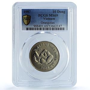 Vietnam 10 dong Orangutan KM-28 Wildlife Fauna Monkey MS 69 PCGS CuNi coin 1987