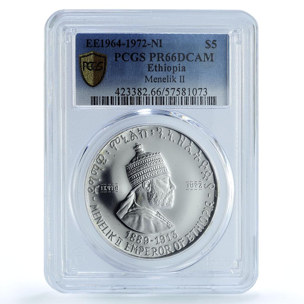 Ethiopia 5 dollars Emperor Menelik II KM-50 PR 66 PCGS silver coin 1972