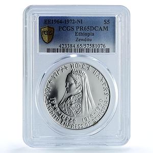 Ethiopia 5 dollars Empress Zauditu Zewditu KM-51 PR 65 PCGS silver coin 1972