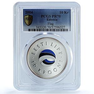 Estonia 10 krooni National Flag Coloured KM-40 PR 70 PCGS silver coin 2004