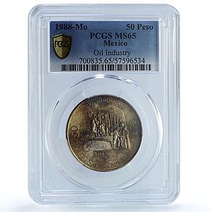 Mexico 50 pesos Oil Industry KM-532 Monument MS 65 PCGS silver coin 1988