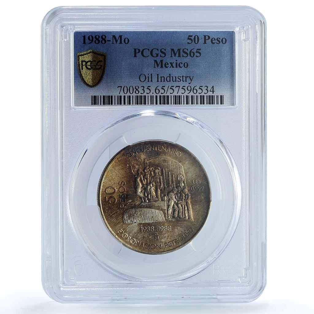 Mexico 50 pesos Oil Industry KM-532 Monument MS 65 PCGS silver coin 1988