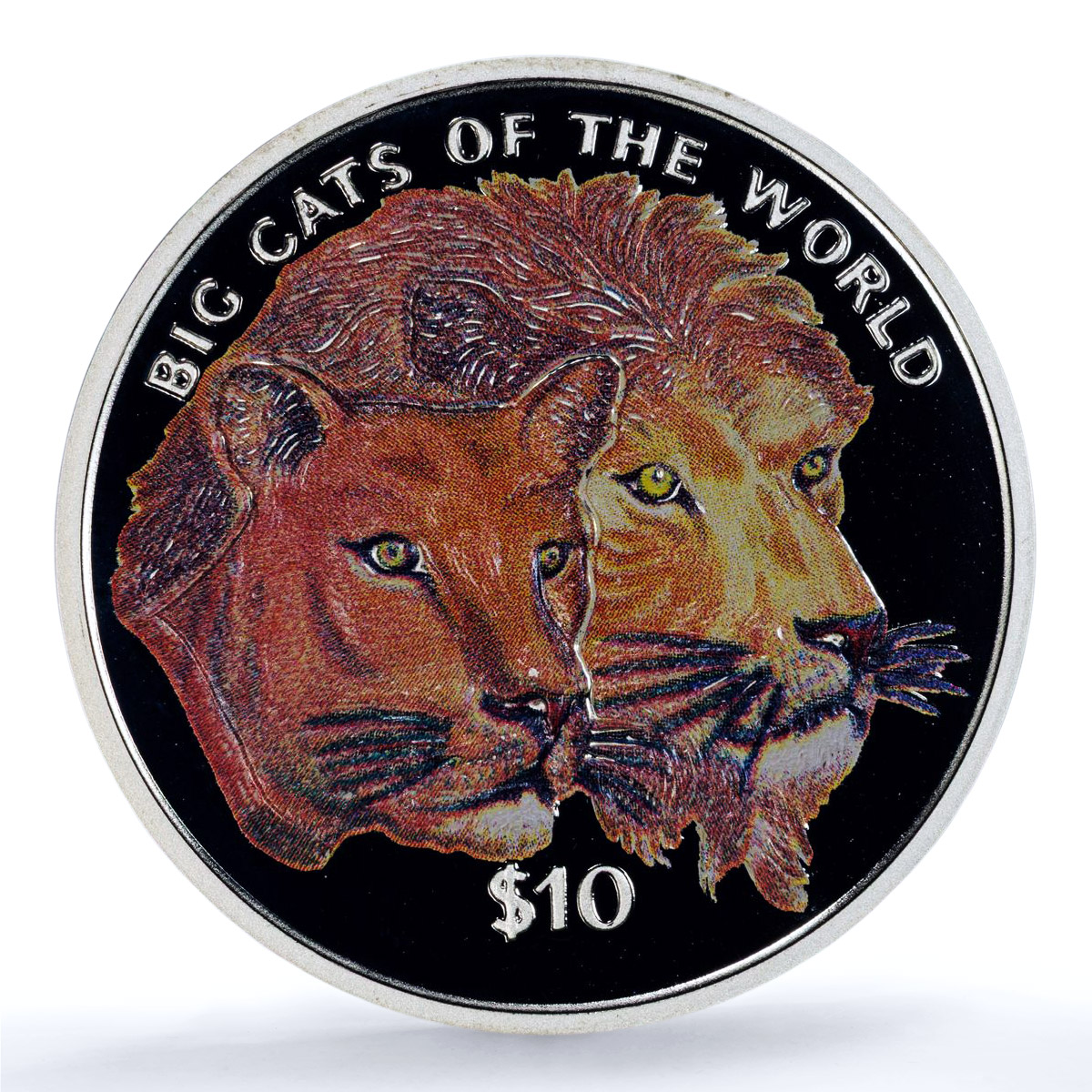 Sierra Leone 10 dollars Lion Coloured KM-246.1 Cat PR 69 PCGS silver coin 2001