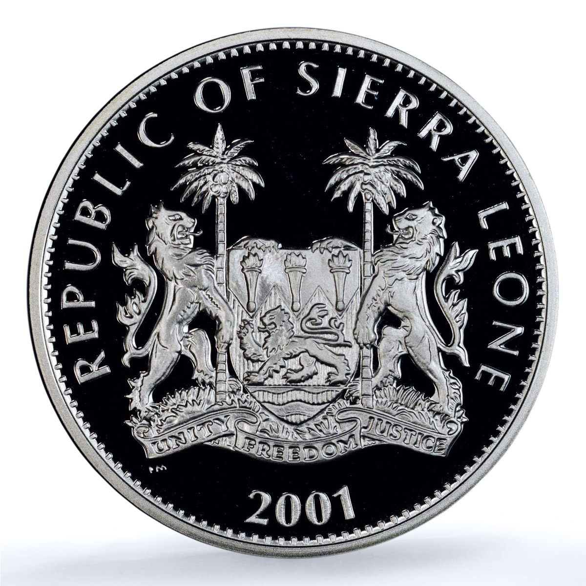 Sierra Leone 10 dollars Lion Coloured KM-246.1 Cat PR 69 PCGS silver coin 2001