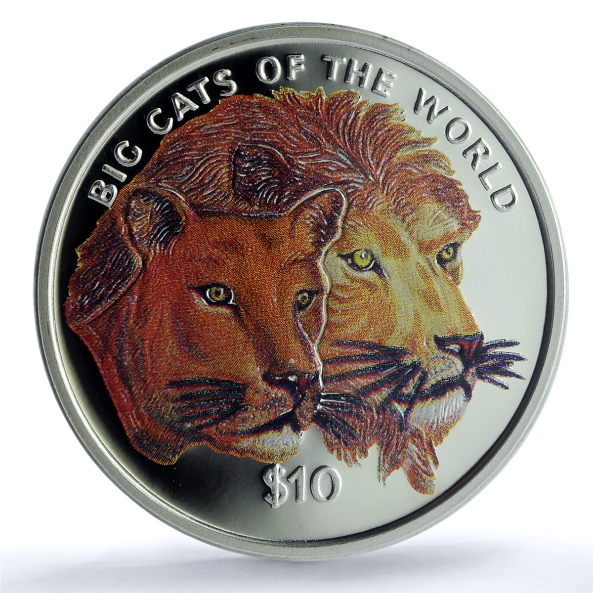 Sierra Leone 10 dollars Lion Coloured KM-246.1 Cat PR 69 PCGS silver coin 2001