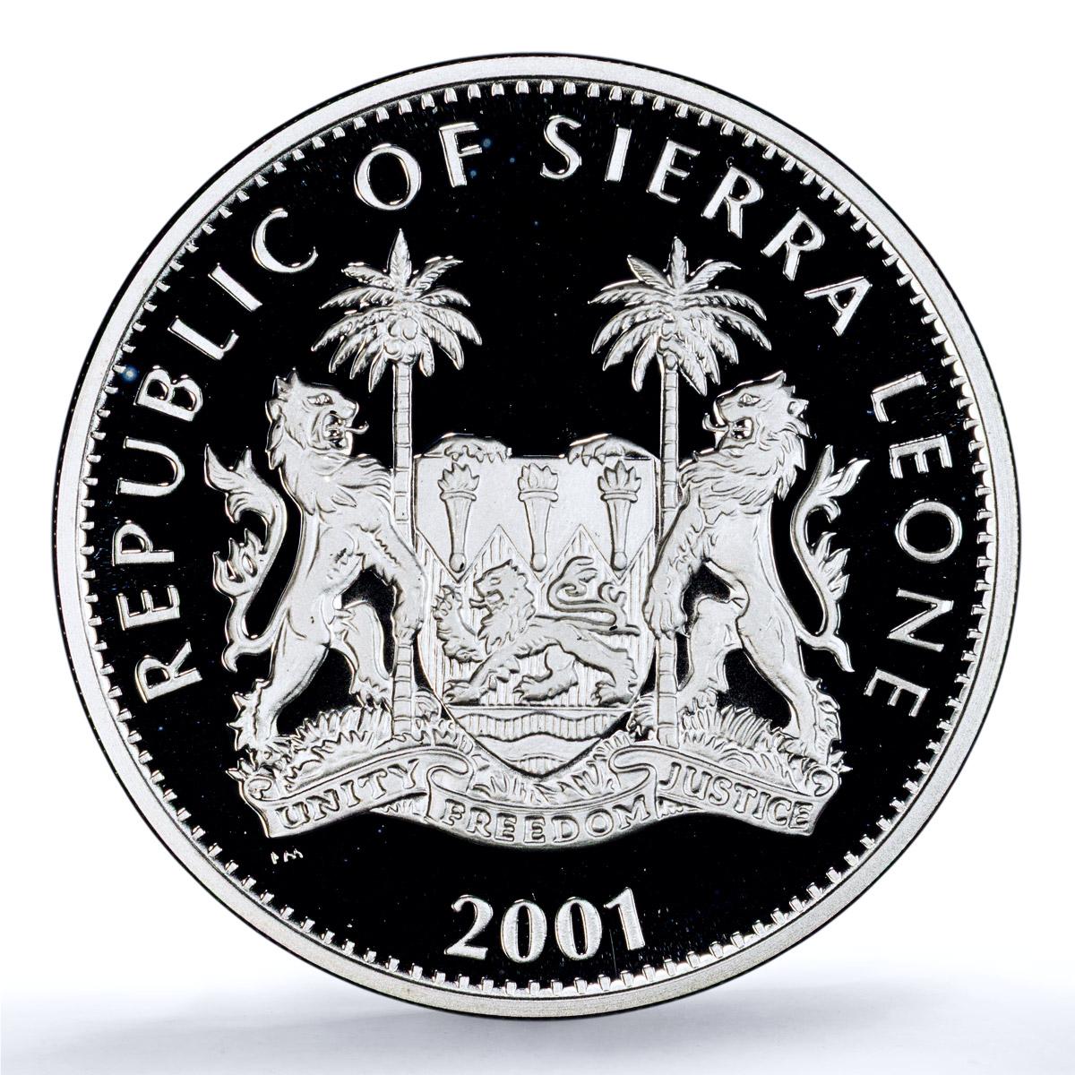 Sierra Leone 10 dollars Cheetah Coloured KM-248.2 Cat PR69 PCGS silver coin 2001 Sierra Leone 10 dollars Cheetah Coloured KM-248.2 Cat PR69 PCGS silver coin 2001