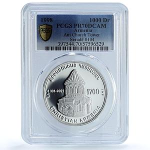 Armenia 1000 dram Ani Church KM-84 Christianity Religion PR 70 PCGS Ag coin 1998