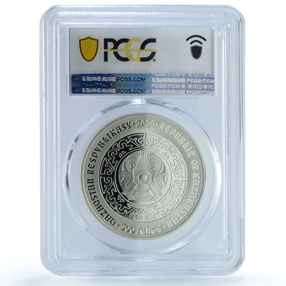 Kazakhstan 500 tenge Deer Bugy Gilt Nomads Art PR 70 PCGS silver coin 2020
