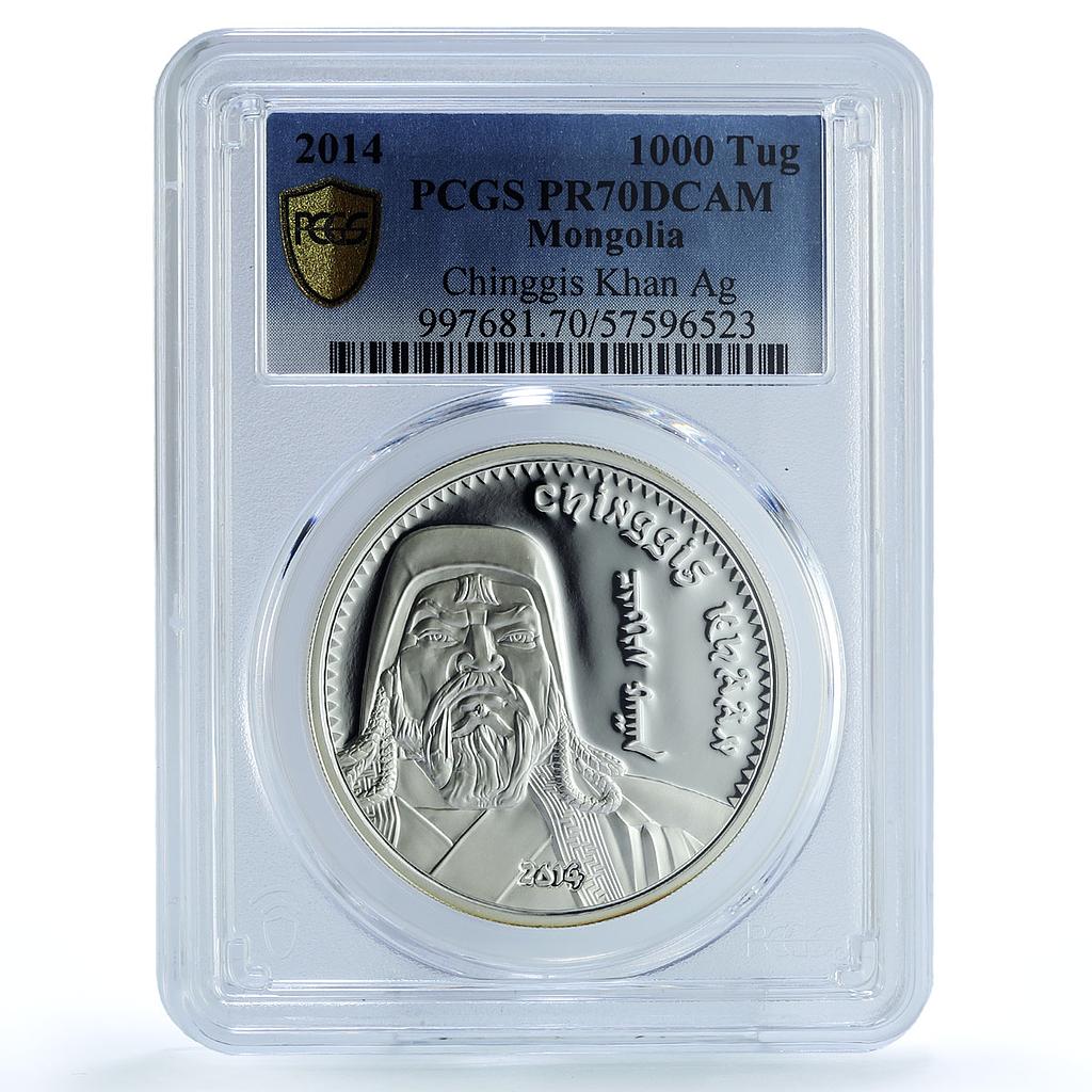 Mongolia 1000 togrog Chinggis Khan KM-333.1 History PR 70 PCGS silver coin 2014