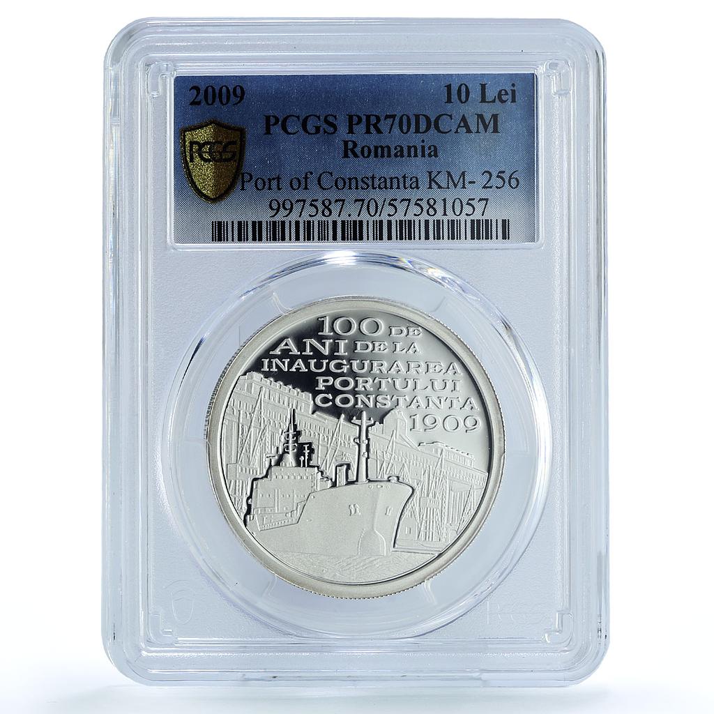 Romania 10 lei Constanta Port KM-256 Industry Ship PR 70 PCGS silver coin 2009