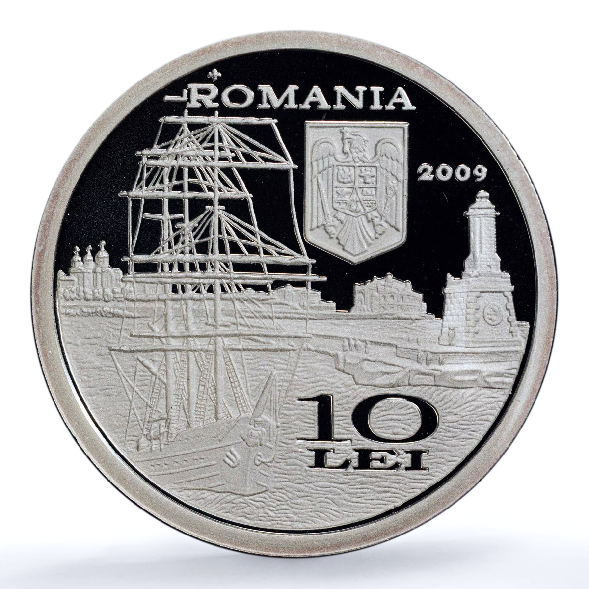 Romania 10 lei Constanta Port KM-256 Industry Ship PR 70 PCGS silver coin 2009