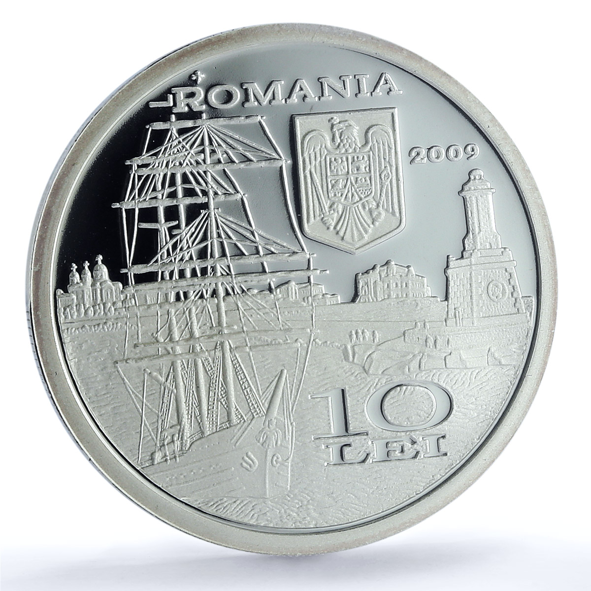 Romania 10 lei Constanta Port KM-256 Industry Ship PR 70 PCGS silver coin 2009